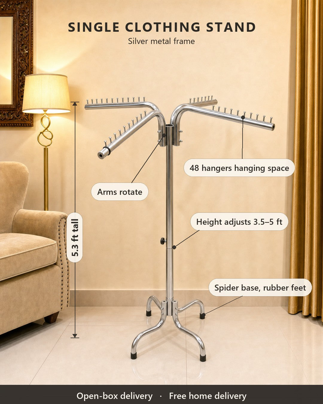 Single Clothing Stand - features and measurements