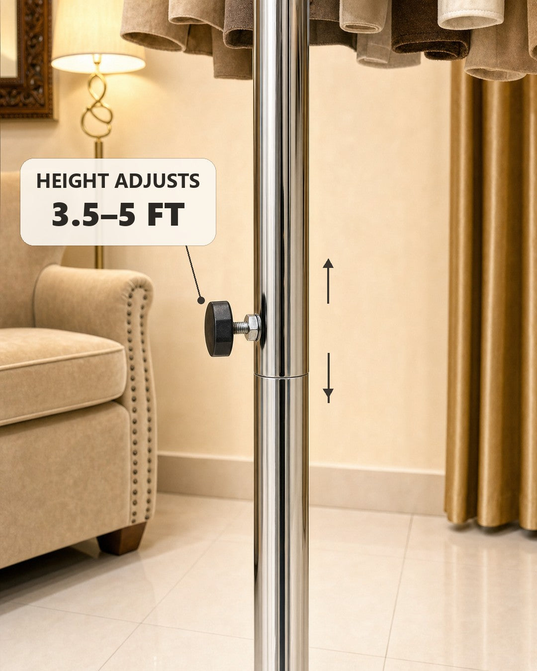 Single Clothing Stand - close-up of the height-adjust knob