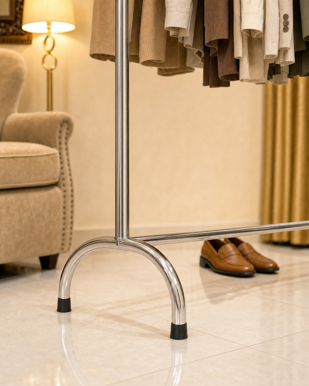 Straight Clothing Stand - close-up: foot, in a living room